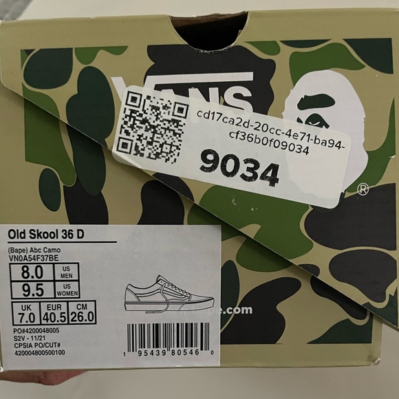 Pre- Owned Vans x Bape Sneakers Size 8M - Picture 7 of 7